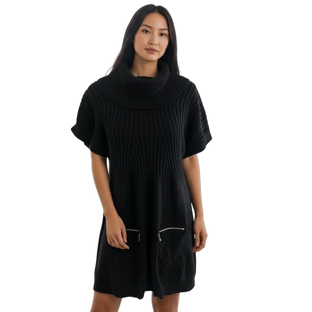 Alfani Black Short Sleeve Cowl Neck Cable Knit Sweater Dress Size Medium